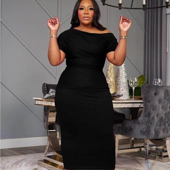 Women Plus Size Bodycon Long Dress Off Shoulder Elegant Sexy Evening - Picture 6 of 6